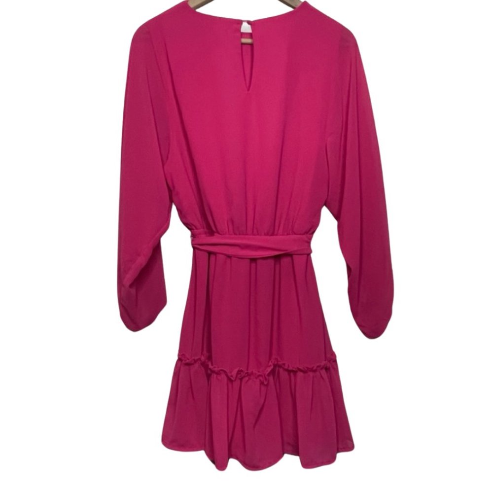 FLYING TOMATO | Women's Bright Pink Long Sleeve Tiered Dress | Size L - Picture 5 of 10